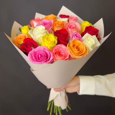 Flower bouquet of 11 Russian multi-colored roses