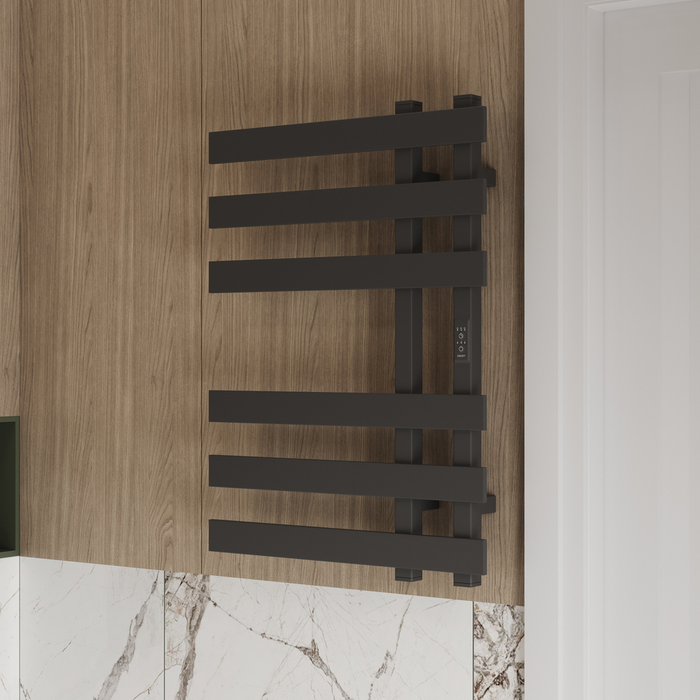 Полотенцесушитель электрический EWRIKA Медея LX 70x50 см, подключение справа, слева, графит, лесенка, из стали