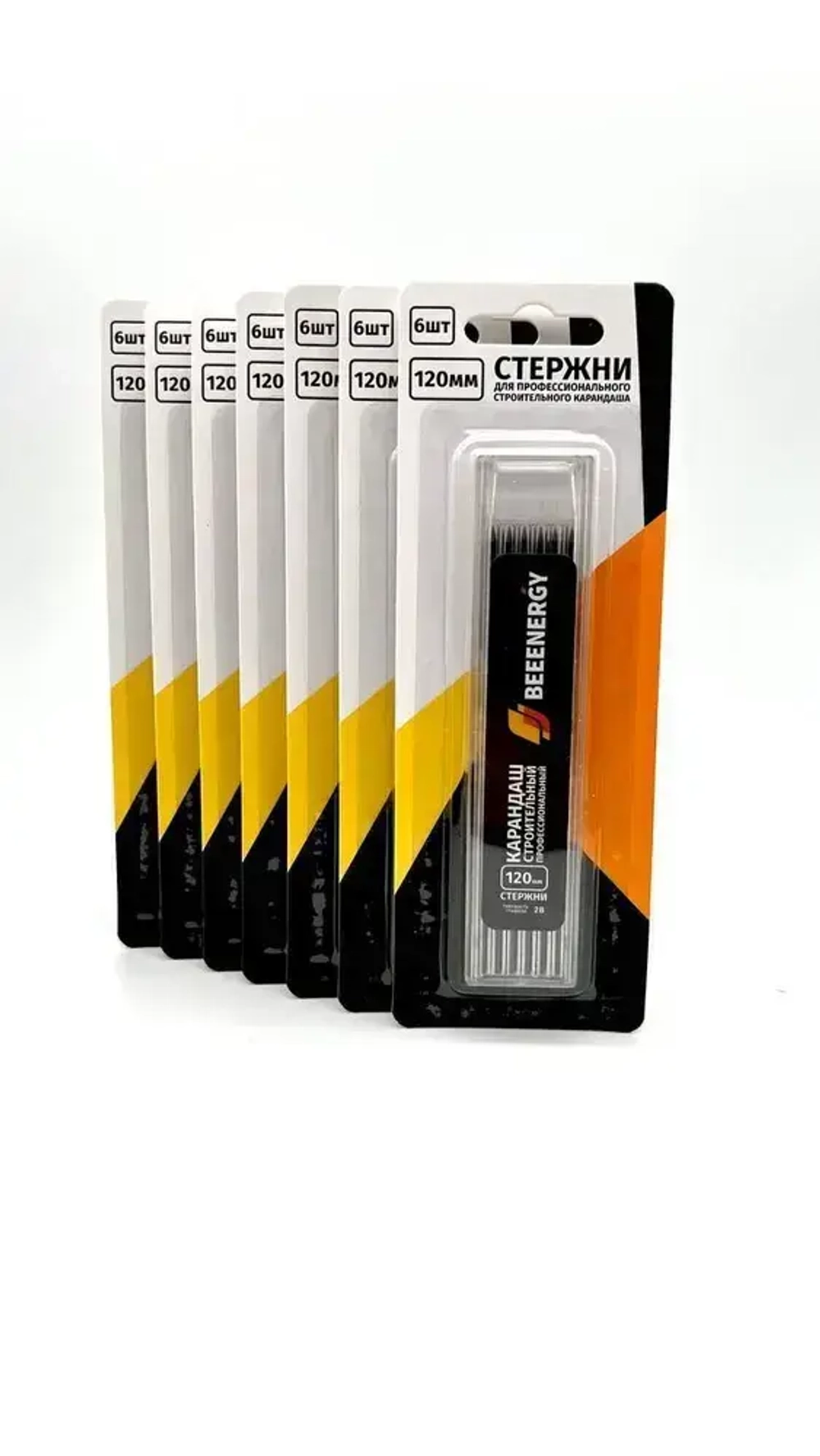 Набор твердых грифелей 6 шт. для строительного карандаша "Beeenergy" (твердость Н)