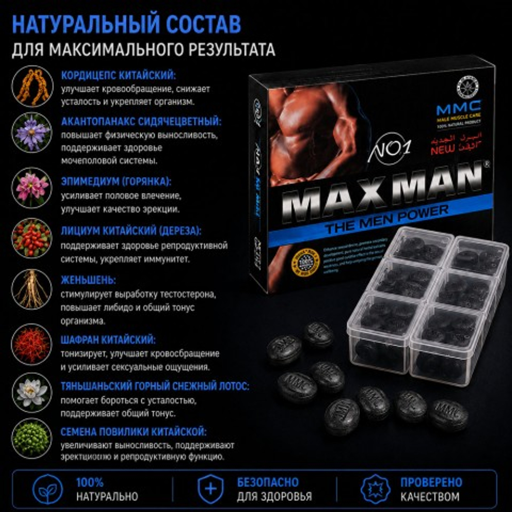 Возбуждающий препарат для мужчин MAX MAN №1 (40 таб.)