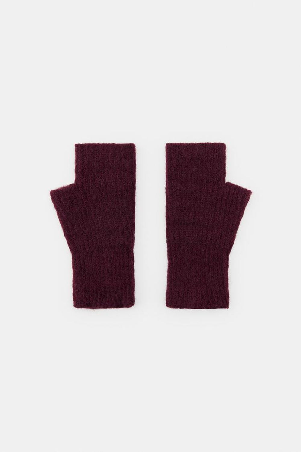 ZARA КОРОТКИЕ ТРИКОТАЖНЫЕ МИТЕНКИ, БУРГУНДИ