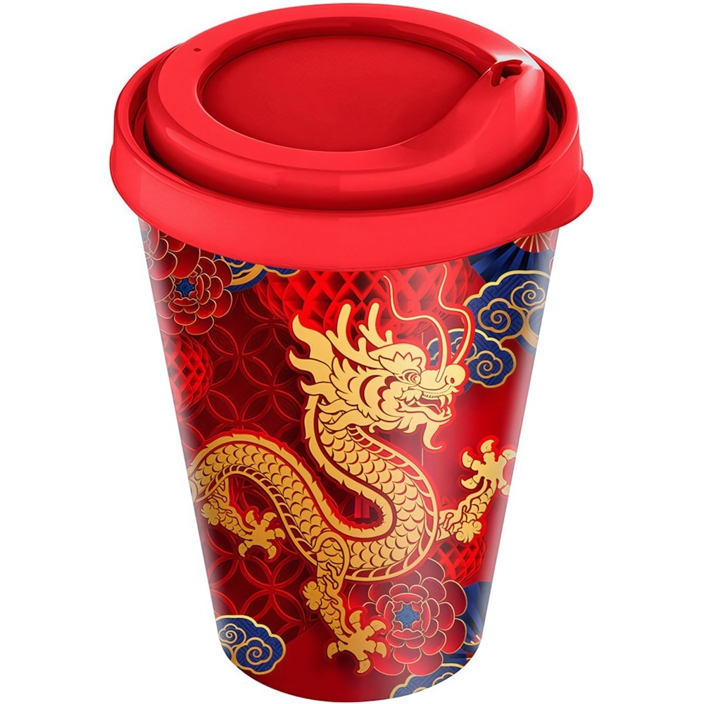 Стакан с крышкой 420мл «IZI-GO» с декором (красный)