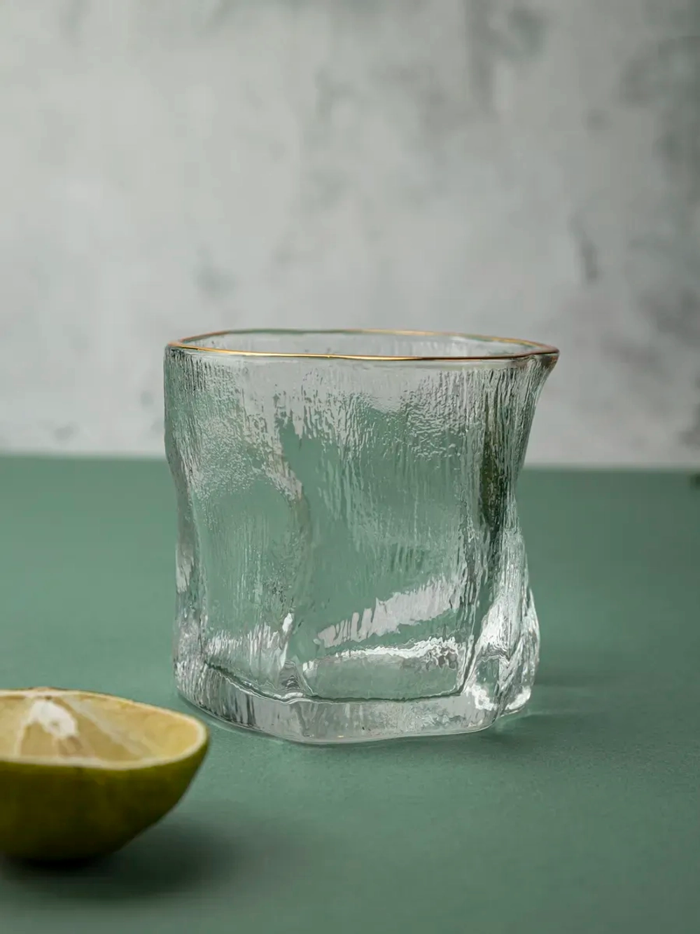 Набор изогнутых бокалов, лед, 250 мл. 6 шт с золотой каймой