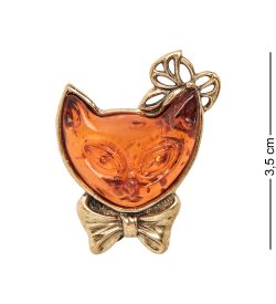 AM-2342 Брошь «Кошка Кити» (латунь, янтарь)