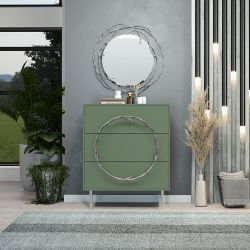 Комод Арт Колор matte Стайл Сильвер с 3 ящиками Зеленый нефрит матовый