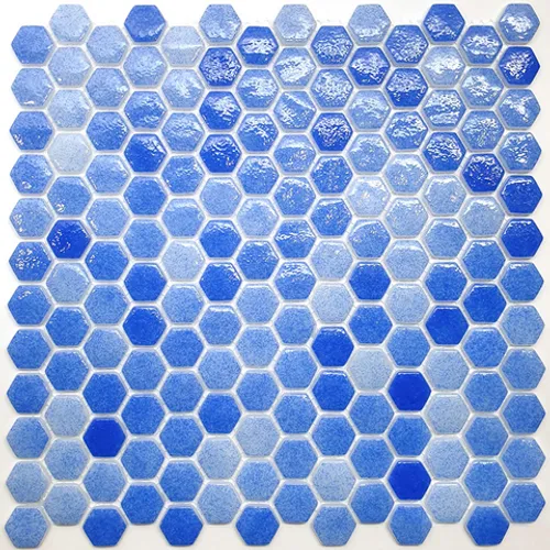 STP-BL010-HEX Natural Плитка-мозаика из стекла Steppa синяя голубая глянцевая