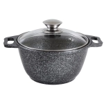 Кастрюля 2л литой алюминий, «Мраморная» со стеклянной крышкой, темный мрамор КМ-кмт22а