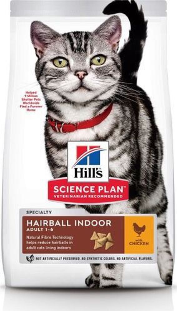 Сухой корм Hill&#39;s Science Plan Hairball Indoor для выведения шерсти из желудка у домашних кошек, с курицей 10 кг