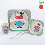 4611371 Набор бамбуковой посуды "Коровка", тарелка, миска, стакан, приборы, 5 предметов