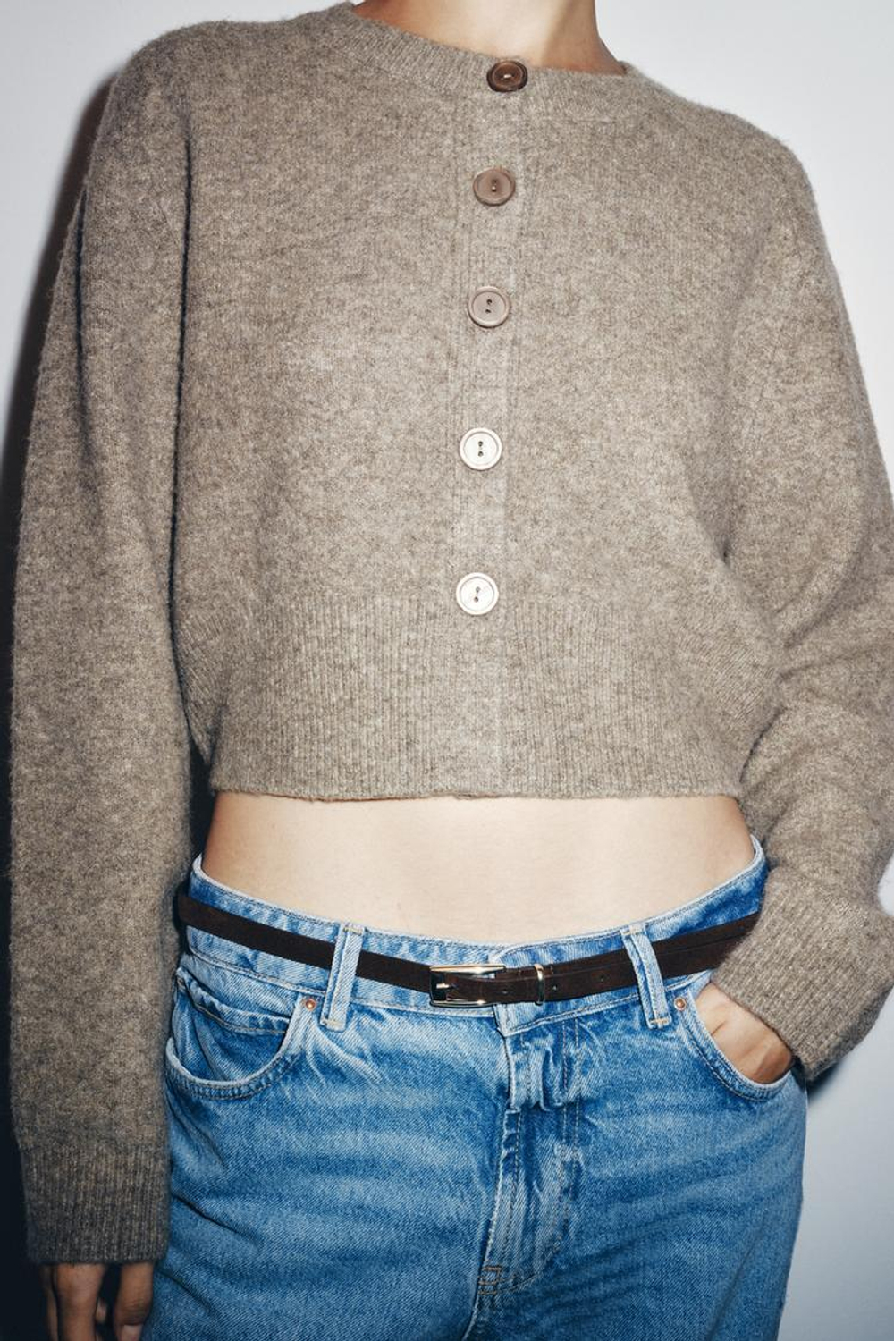 ZARA КАРДИГАН НА ПУГОВИЦАХ, НЕЖНО-КОРИЧНЕВЫЙ