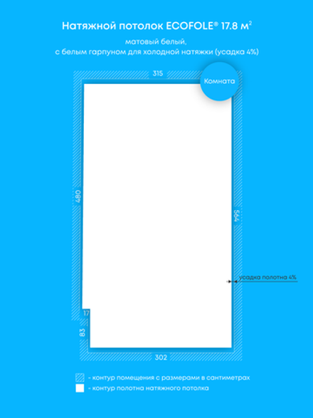Матовый натяжной потолок 17.8 м2