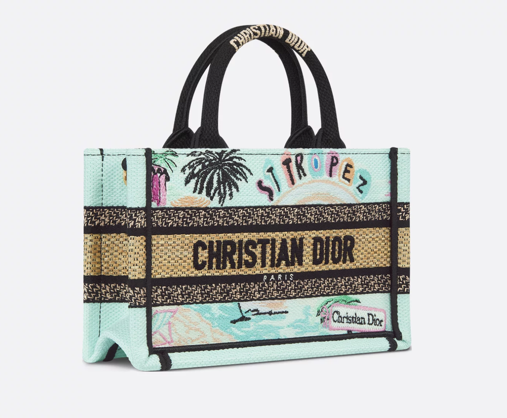 Мини-сумка Dior Book Tote Souvenir St-Tropez из рафии с вышивкой
