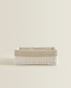 ZARA HOME ПРЯМОУГОЛЬНАЯ КОРЗИНА С ТКАНЕВОЙ ВНУТРЕННЕЙ ОБИВКОЙ, БЕЛЫЙ