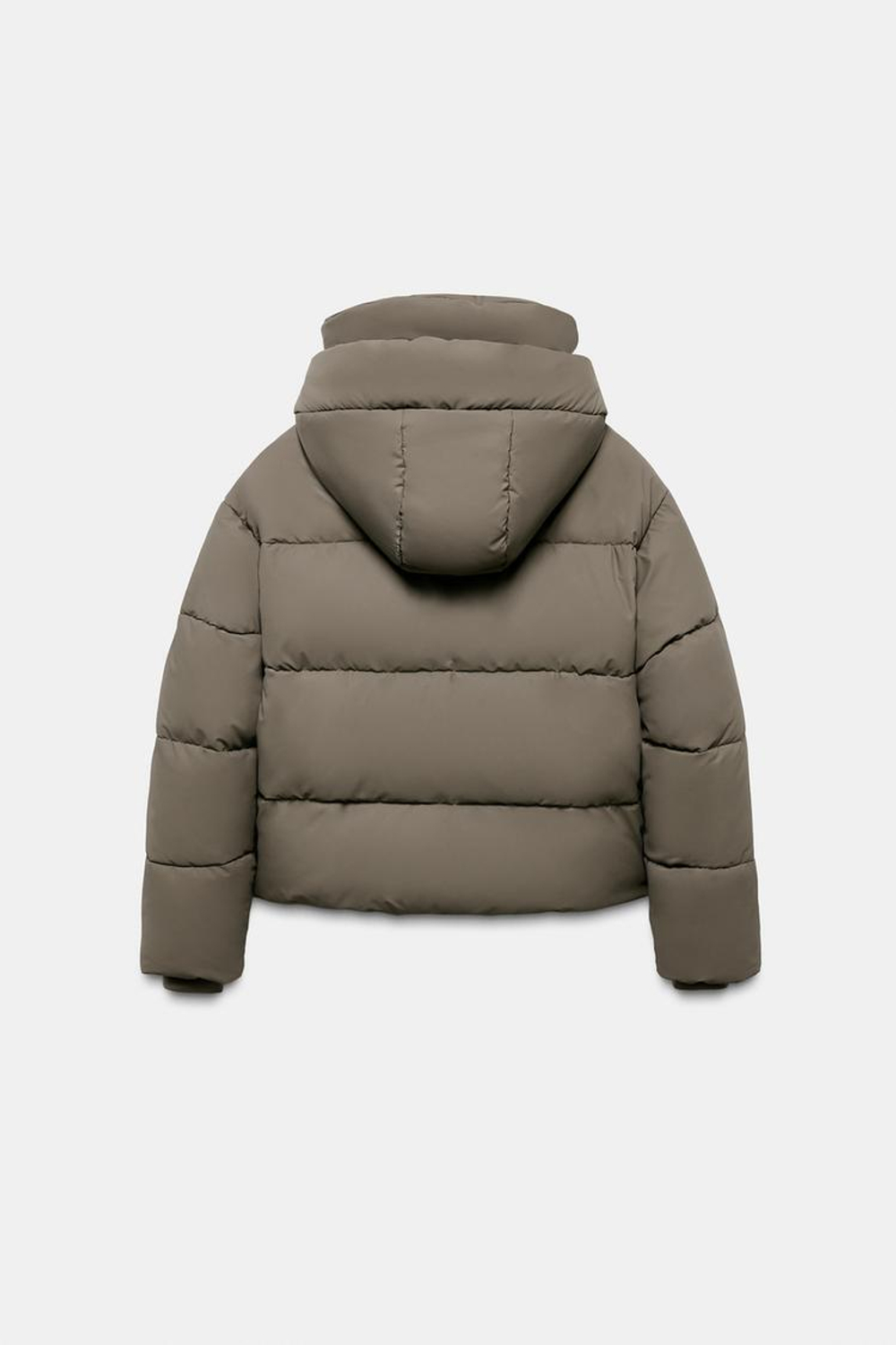 ZARA КОРОТКИЙ ПУХОВИК WINDPROOF ИЗ ПРОРЕЗИНЕННОЙ ТКАНИ, СЕРОВАТО-КОРИЧНЕВЫЙ