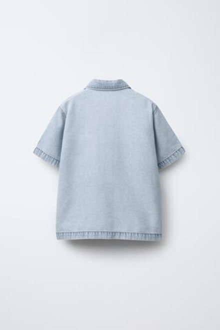 ZARA ДЖИНСОВАЯ РУБАШКА ИЗ СТРУЯЩЕЙСЯ ТКАНИ, ГОЛУБОЙ