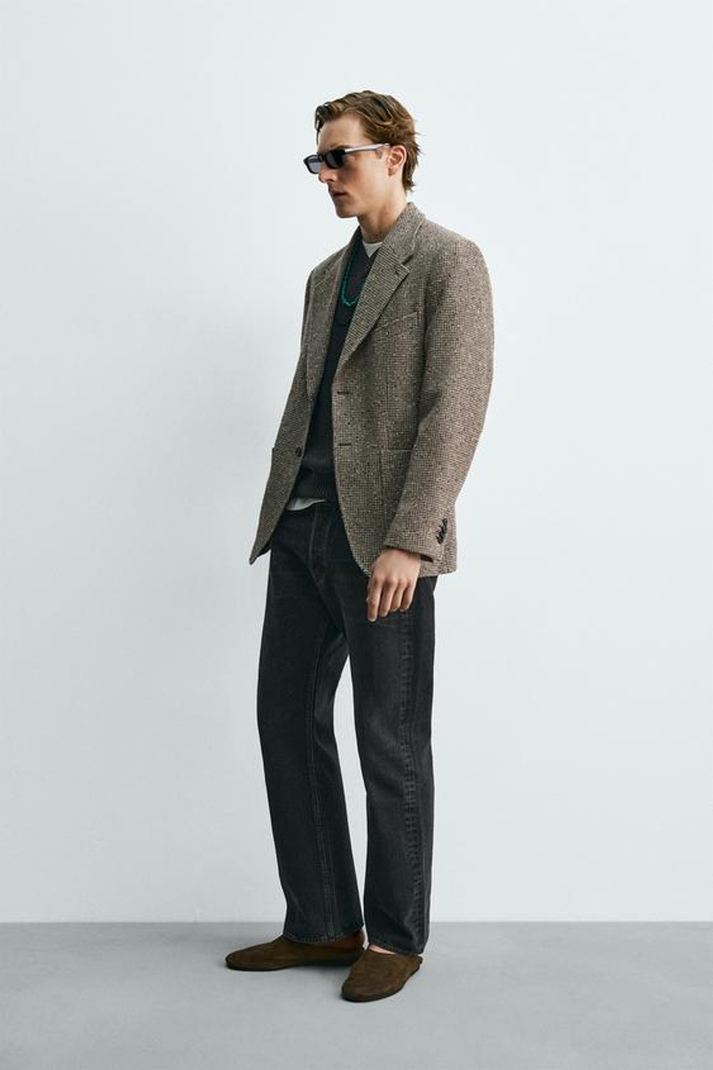 ZARA X AARON LEVINE БЛЕЙЗЕР ИЗ СМЕСОВОЙ ШЕРСТИ И ХЛОПКА, КОРИЧНЕВЫЙ