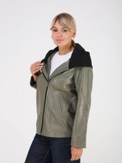 Кожаная куртка демисезонная с капюшоном