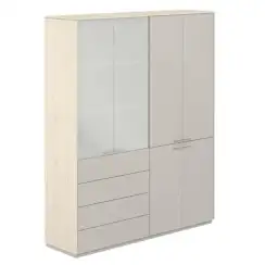 NZ-0321+NZ-0332.YN.GS / Шкаф высокий + Шкаф высокий со стеклом мат., 4 ящ., обвязка YN, фасады GS / 1624х450х1976, обвязка YN, фасады GS, стекло матовое GLM