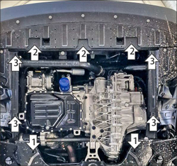 Защита картера двигателя, КПП. 2 мм, Сталь. для Dongfeng Mage 2025-н.в., Motodor.78613