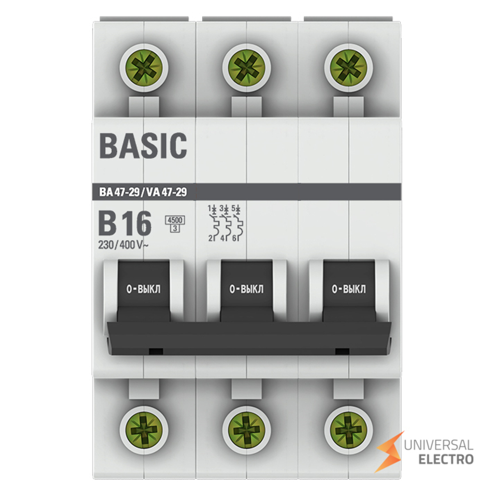 Автоматический выключатель 3P 16А (B) 4,5кА ВА 47-29 Basic