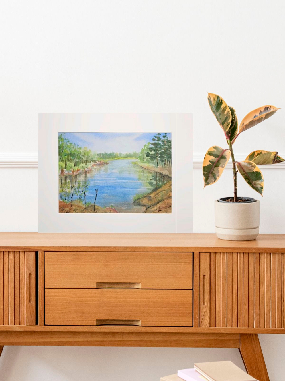 Картина авторская акварельная в паспарту 30х40 см на стену для интерьера "Река Желча, Псковская область."