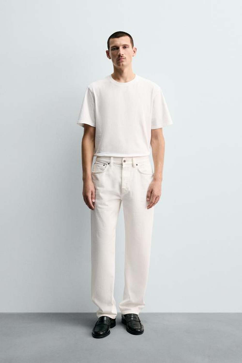 ZARA ДЖИНСЫ STRAIGHT ДЛИНОЙ ДО ЩИКОЛОТКИ SELVEDGE, ЭКРЮ