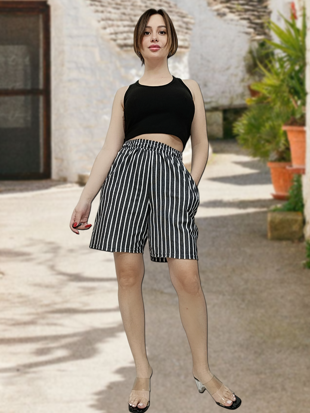 22231 Шорты женские пике темно-серо/белая полоска (56)