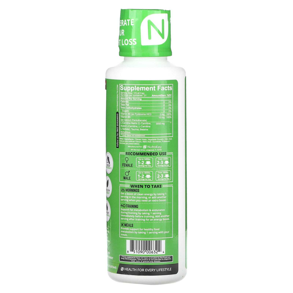 Nutrakey, L-карнитин 3000, вкусный арбуз, 473 мл (16 жидк. унц.)