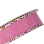 Декоративная лента капроновая для декора и флористики, 2,5 см, намотка 25 ярдов, розовый, дизайн мелкая сеточка, края с цветочным узором