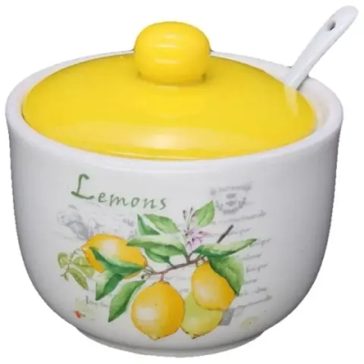 Сахарница ЛИМОНЫ 520 мл с ложкой в подарочной упаковке