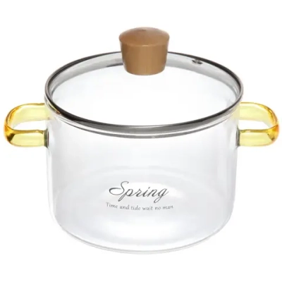 Кастрюля из боросиликатного стекла 1,5л «Хай-Тек» со стеклянными коричневыми ручками