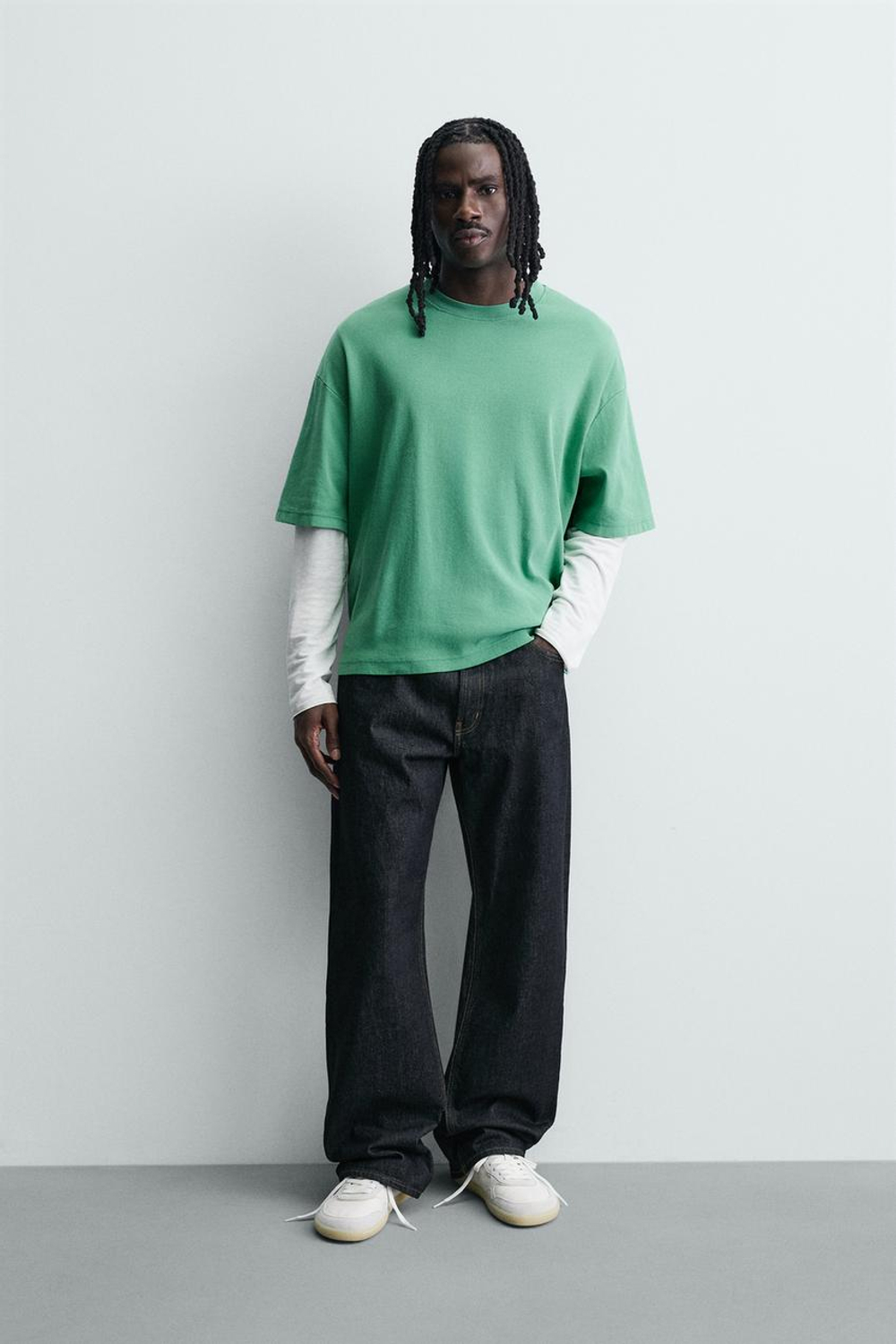 ZARA ТОЛСТОВКА BOXY FIT С РЕЛЬЕФНЫМ УЗОРОМ, ЗЕЛЕНЫЙ