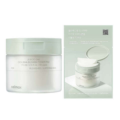 Пилинг-пэды от воспалений CELIMAX Ji Woo Gae Cica BHA Blemish Toner Pad (60шт)