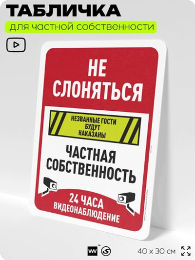 Табличка для частной территории "Не слоняться, частная собственность", на дом, для участка, организаций, предупреждающая, 40х30 см, Silver Plane x Айдентика Технолоджи