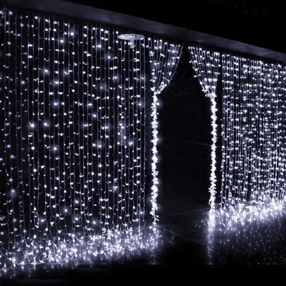 Гирлянда для улицы ЗАНАВЕС «Мерцание» ш2* в3,0 м 480 ламп LED, чёрный провод,1 реж.,IP-65, Белый (возможность соединения)