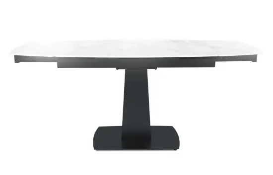 Стол "ВЕГА" 120-180, керамика Snow mountine stone глянцевая, опоры черный муар