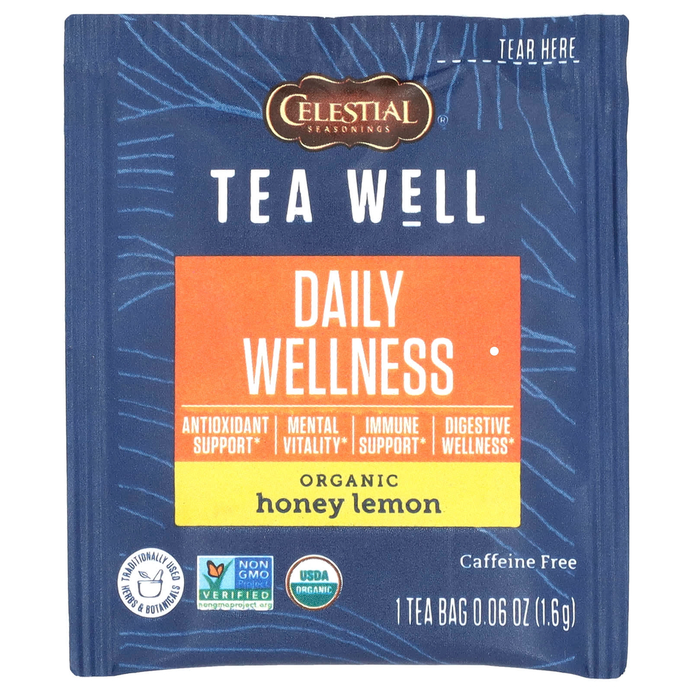 Celestial Seasonings, Tea Well, Daily Wellness, органический мед и лимон, без кофеина, 12 чайных пакетиков, 18 г (0,6 унции)