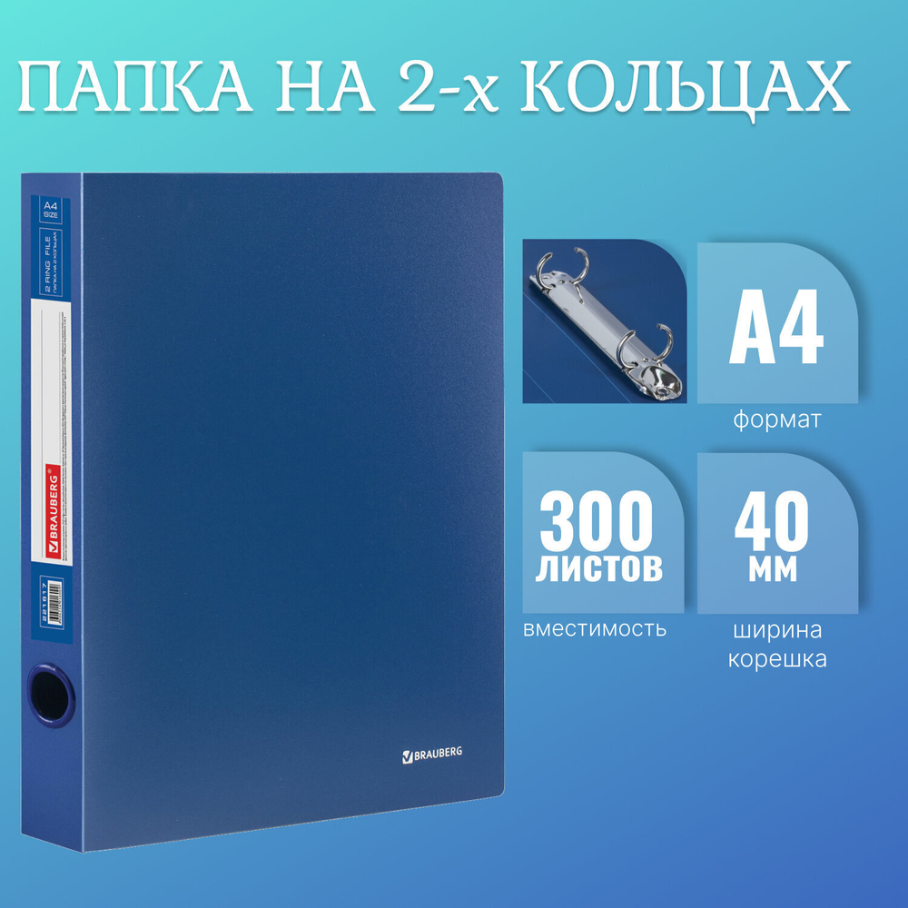 Папка на 2 кольцах BRAUBERG "Стандарт" 40 мм синий до 300 листов 0 9 мм (10 штук в упаковке)