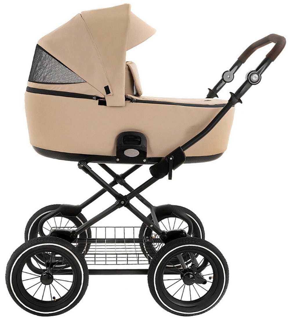 Детская коляска Roan Bass Next Classic Кожа d12 3 в 1 с автокреслом Elo Lux EduSky Black RCL302/1 Caramel