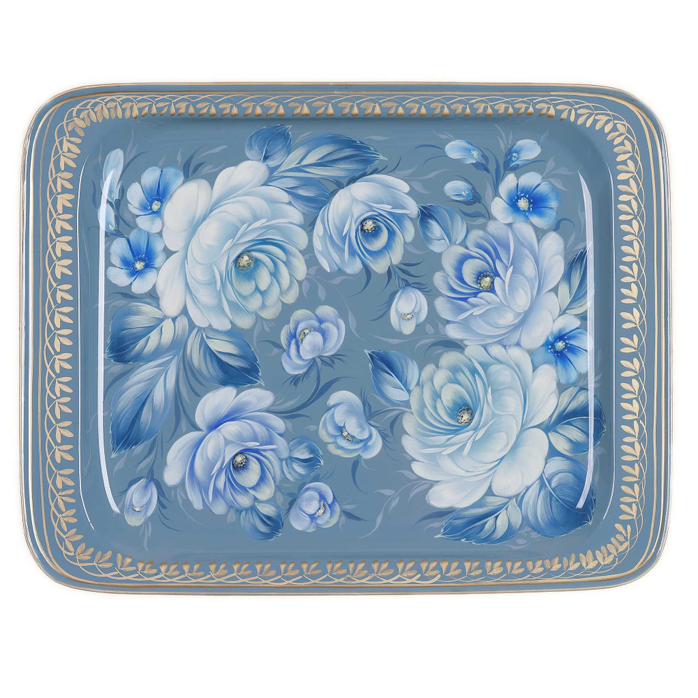 Жостовский поднос декоративный, размер 33х26 см (A13), металлический
