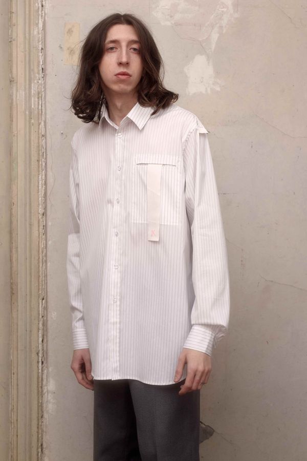 Рубашка В серую полоску Хлопковая - фото 1