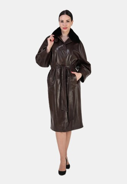 Кожаный плащ длинный, пальто длинное с мехом