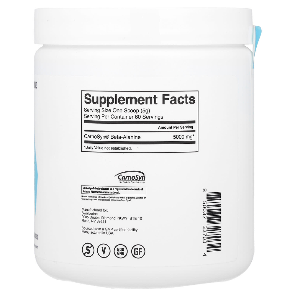 Swolverine, Бета-аланин, без добавок, 300 г (10,58 унции)
