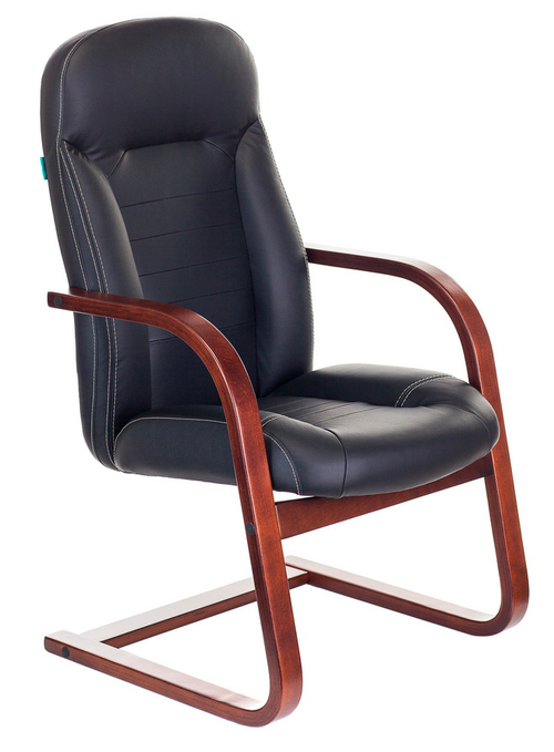 Кресло для посетителей Бюрократ T-9923WALNUT-AV, черный, кожа, с полозьями