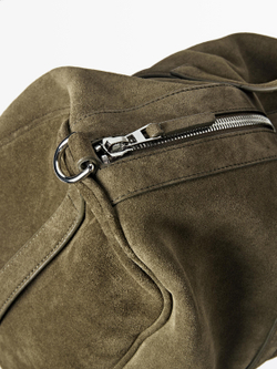 Massimo Dutti Дорожная сумка из замшевой кожи, хаки