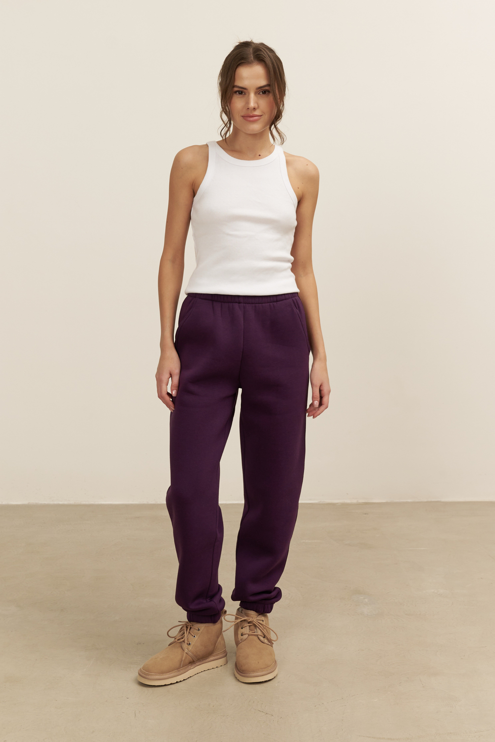 Джоггеры OVERSIZE, с начесом, темно-фиолетовые