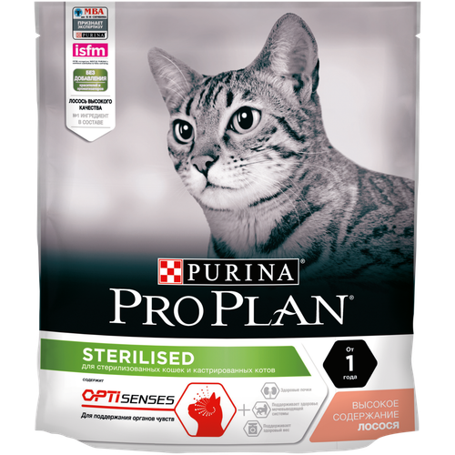Purina Pro Plan Sterilised Сухой корм для стерилизованных кошек с лососем органы чувств, 400 г