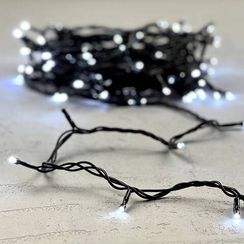 Светодиодная нить 100 холодных белых LED ламп с мерцанием, 10 м., 24В., черный провод ПВХ, LTC (PST100BLW-11-1W)
