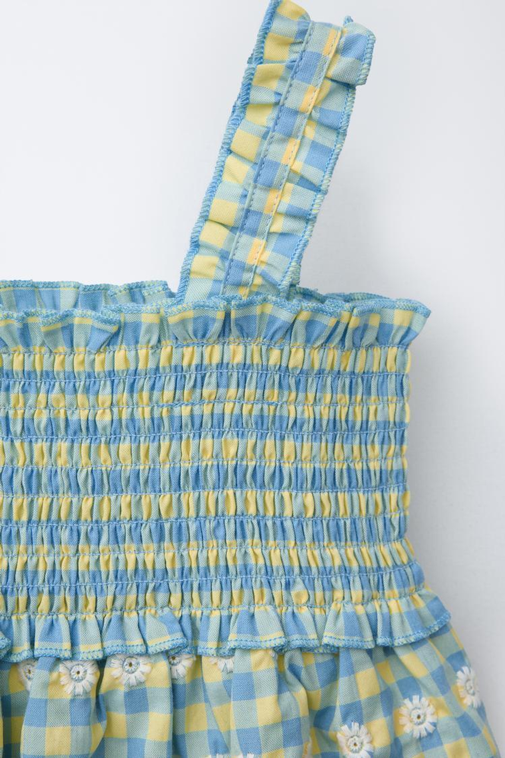 ZARA ПЛАТЬЕ В КЛЕТКУ ВИШИ С ЦВЕТОЧНЫМ УЗОРОМ, ВЫЦВЕТШИЙ СИНИЙ