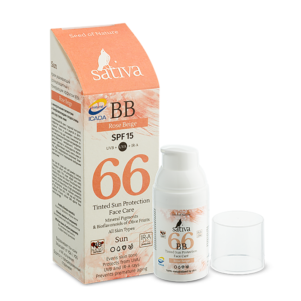 Крем ВВ для лица Sativa №66R Rose Beige SPF15 (30мл)